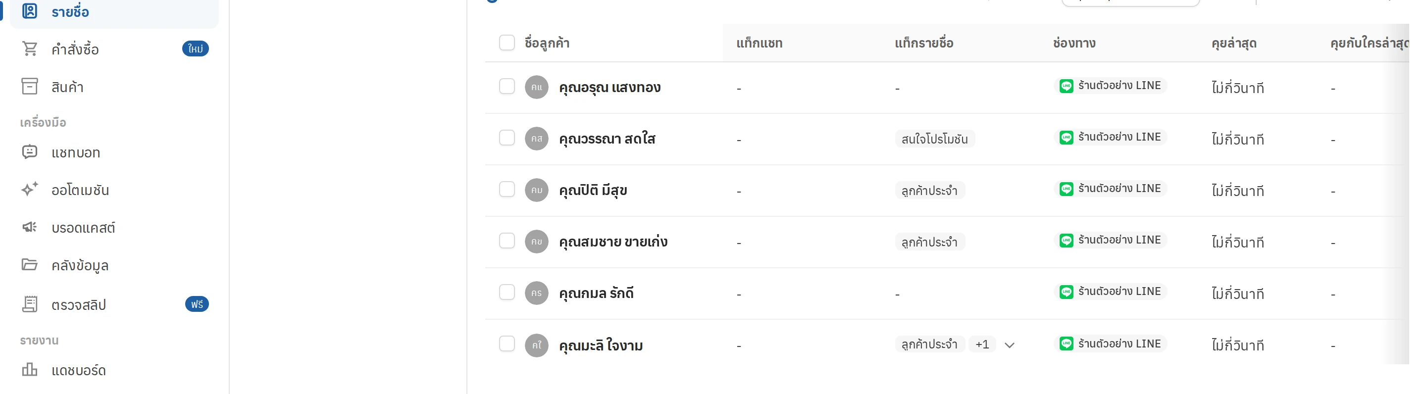 ตารางรายชื่อลูกค้า