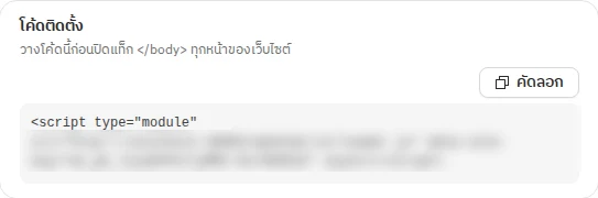 หัวข้อโค้ดติดตั้ง มีกล่องโค้ดและปุ่มคัดลอก